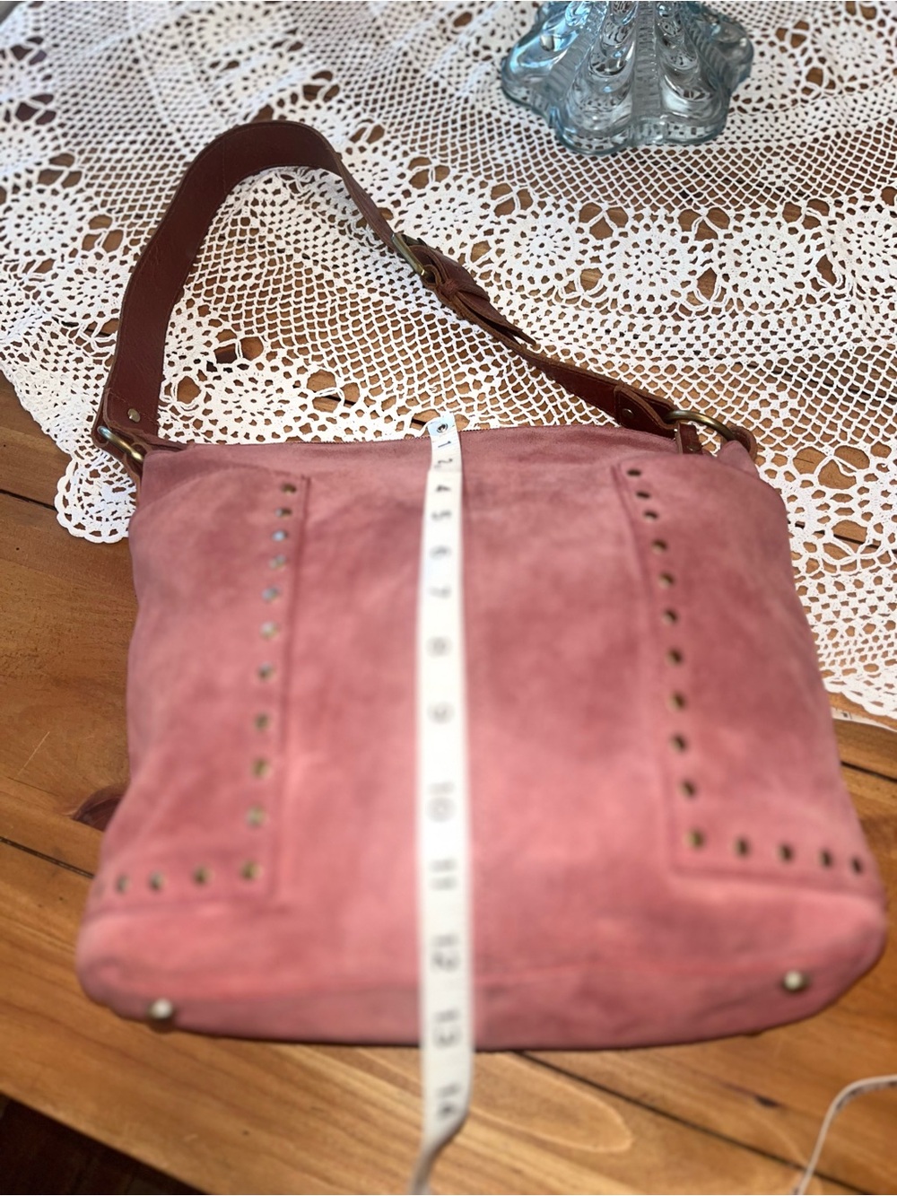Anabaglish Suede Crossbody Bag in Dusty Pink - Picture 7 of 10